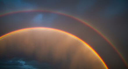 Wall Mural - magnificent rainbow arcing across a dramatic sky after a thunderstorm, with vibrant colors against d
