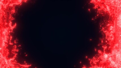 Poster - Abstract red glowing border forming a dynamic, sci-fi frame with dark center and textured energy particles