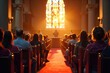 © Latsamee - A diverse church congregation sits in pews during a service, sunlight streaming through stained-glass windows Peaceful, uplifting atmosphere of faith and worship , religion, peace