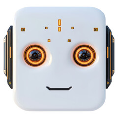 Poster - Cute Friendly Robot Face With Bright Expressive Eyes, isolated on transparent background.