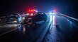 © Chainarong - Nighttime highway collision with two wrecked cars and emergency services lights in the rain