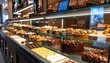 © Nafia - Bakery display case filled with various pastries and cakes