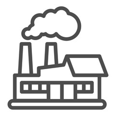Poster - Plant, factory with chimney pipes and gates line icon, manufacturing concept, industrial buildings sign on white background, outline style icon for mobile and web design. Vector graphics.