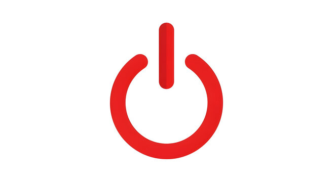 Red power button icon on white background, technology concept, on off symbol