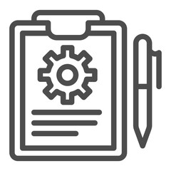 Poster - Sheet on clipboard with task for mechanic and pen line icon, manufacturing management concept, note sign on white background, outline style icon for mobile and web design. Vector graphics.