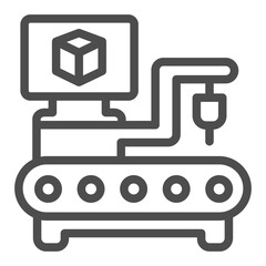 Poster - Conveyor, robotic arm, drill, remote control monitor line icon, manufacturing concept, robot hand sign on white background, outline style icon for mobile and web design. Vector graphics.