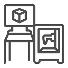 Poster - Remote control with monitor, 3D printer with print head line icon, manufacturing concept, smart tech sign on white background, outline style icon for mobile and web design. Vector graphics.