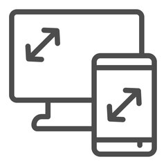 Poster - Large monitor screen, smartphone screen line icon, technology and electronics concept, tv and phone sign on white background, outline style icon for mobile and web design. Vector graphics.