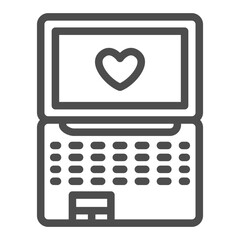 Poster - Laptop with heart shape on screen line icon, office equipment concept, open notebook computer sign on white background, outline style icon for mobile and web design. Vector graphics.