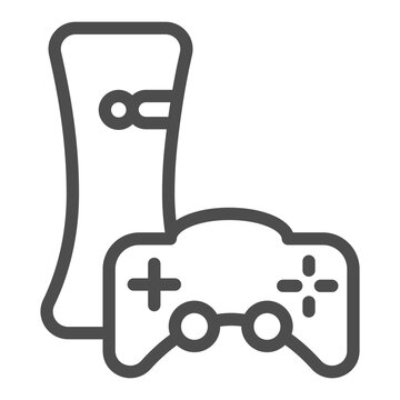Modern digital gamer console and joystick line icon, gaming device concept, Video game gamepad sign on white background, outline style icon for mobile and web design. Vector graphics.