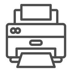 Poster - Desktop laser printer with paper line icon, office equipment concept, PC inkjet printing machine sign on white background, outline style icon for mobile and web design. Vector graphics.