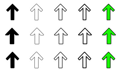 Poster - Various upward arrow icons in silhouette style, contour and two-colored, icon set
