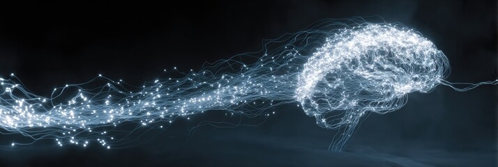 Poster - Light Trails Creating a Curved Brain Shape at Night With Dark Background
