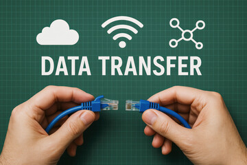 Poster - Data transfer and communication boost connectivity technology internet cloud systems unite hands