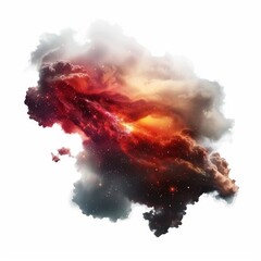 Poster - Nebula cloud swirling with vibrant red, orange, and yellow hues, illuminated by countless twinkling stars, creating a breathtaking cosmic scene
