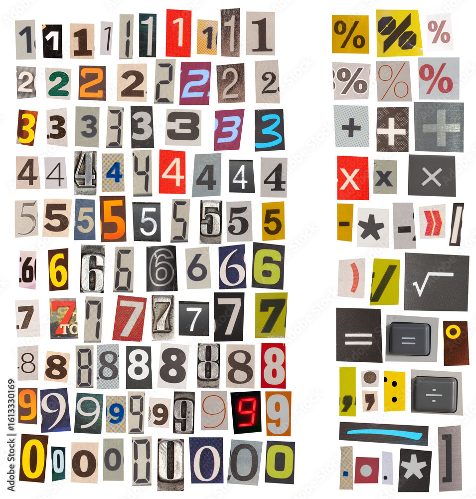 Cutout numbers and symbols from magazines and newspapers. Stock Photo ...