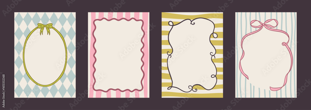Elegant hand drawn frame set with vintage swirls, ribbons, and bows ...