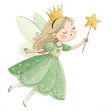 watercolor little fairy with magic wand Watercolor illustration for children's books, postcards and holiday invitations. A symbol of magic and childhood.