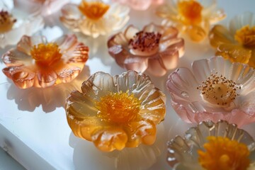 Poster - Beautiful resin flowers showcasing vibrant colors and translucent petals, creating a captivating display of artificial floral beauty