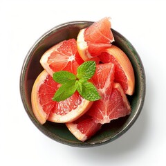 Poster - Grapefruit segments garnished with mint leaves are served in a bowl, offering a refreshing and healthy treat