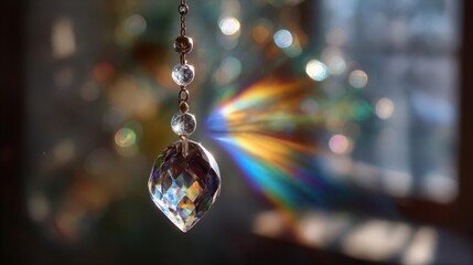 Crystal Prism with Rainbow Light Refraction