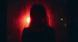 © Rini - Silhouetted Woman Behind RainStreaked Glass Bathed in Red Light