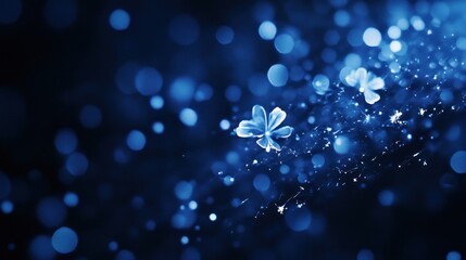 Abstract glowing blue flowers with bokeh lights.