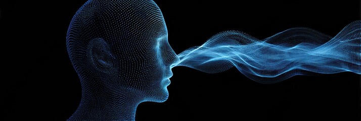 Poster - Silhouette of a Talking Head With Digital Speech Waves Created in a Modern Design for Communication and Technology Concepts