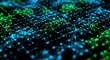 © PexelAura - Stunning abstract network of glowing nodes and lines creates a dynamic digital data stream with vibrant blue and green hues