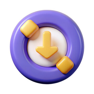 3d purple circle with yellow arrow and squares isolated on transparent background