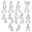 © Suma - Set people outlines isolated on white background. Sitting, walking, dancing, etc. vector silhouette