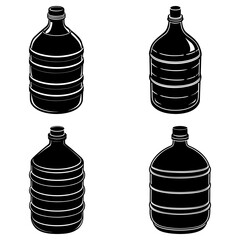 Poster - Illustration of four black water jugs with ringed detailing arranged in a square pattern on white background
