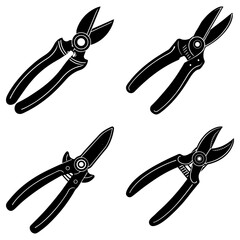 Poster - Illustration showing four black pruning shears in different orientations on a white background