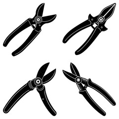 Poster - Illustration showcasing four black garden pruners in different orientations on a white background space