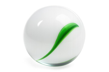 Poster - White glass marble featuring emerald green swirling pattern, resting on clear backdrop with minimalist aesthetic