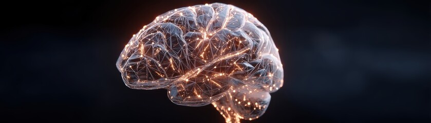 Poster - A digital illustration of a human brain with interconnected neural networks glowing in dark