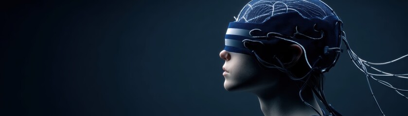 Poster - A human head connected to neural cables as artificial intelligence or brain-computer interface technology