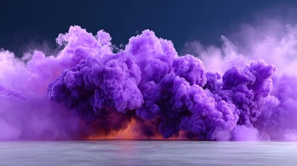 Poster - Purple cloud of smoke is billowing out of a volcano. The smoke is purple and it looks like it's coming out of the volcano