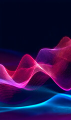 Poster - Abstract glowing neon waves in vibrant pink purple and blue tones create a futuristic flowing backdrop for technology digital art and modern design projects showcasing dynamic