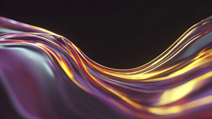 Poster - Abstract flowing iridescent wave on dark background captures light and motion a mesmerizing and dynamic design with liquid metallic texture suitable for modern digital art