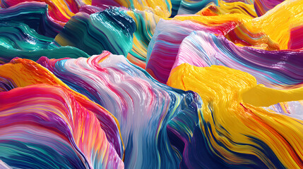 Poster - Vibrant liquid color blend abstract backdrop vivid swirls of teal blue pink and yellow creating a dynamic visual texture showcasing artistic fluid motion with rich saturated