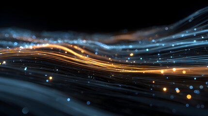 Poster - Abstract flowing light trails over dark background illuminated lines of data connectivity and futuristic glowing particles creating dynamic motion for modern technology projects