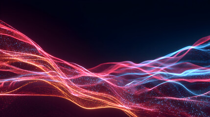 Poster - Abstract Technology Background Glowing Particle Waves Digital Data Flow Lines Visual Representation Connectivity Concept Modern Futuristic Backdrop Design for Science and Network