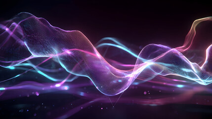 Poster - Abstract digital wave with colorful light trails for futuristic concept background, creative technological visualization with dynamic glowing lines and dots against a dark