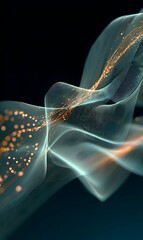 Poster - Abstract teal flowing waves and radiant golden particle streams shimmering against a dark background a dynamic blend of organic shapes for creative projects and modern designs