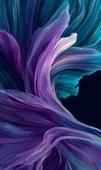 Poster - Abstract floral design with dynamic flow in shades of purple teal and aquamarine for modern aesthetic backgrounds and artistic digital displays vibrant curved shapes evoke fluid