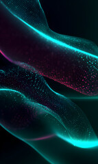 Poster - Ethereal digital flowing waves with luminous teal and magenta highlights modern abstract background futuristic glowing lines and particles energy field technology wallpaper