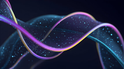 Poster - Abstract flowing digital wave with luminous particles on dark background an elegant representation of technology innovation and modern data streams depicting connectivity and