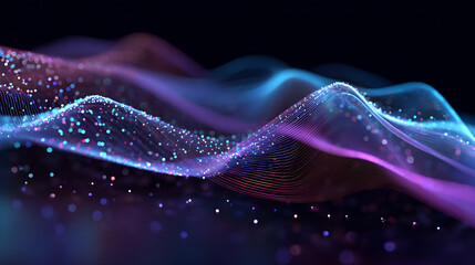 Poster - Abstract background with flowing lines and glittering particles in shades of blue and purple creates a modern and elegant design for digital displays or creative projects a