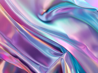 Poster - Fluid multicolored iridescent waves holographic silk flowing abstract background design with smooth chromatic texture and dreamy colors perfect for digital art and backdrop